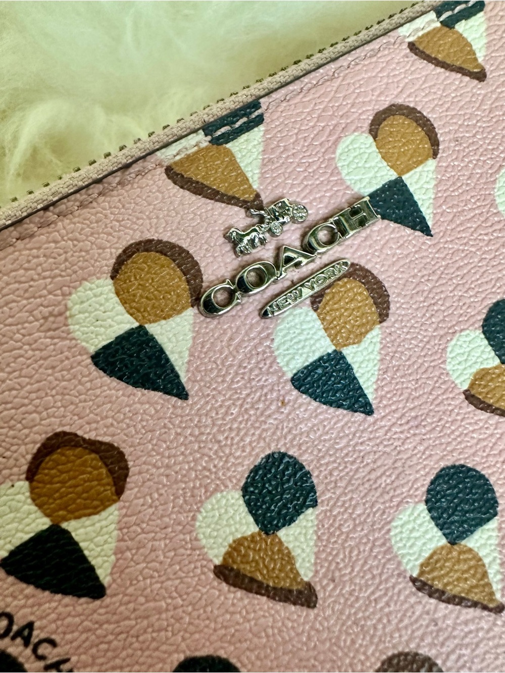 Coach Pink Multi-Heart Zip Around Wallet - Picture 4 of 15